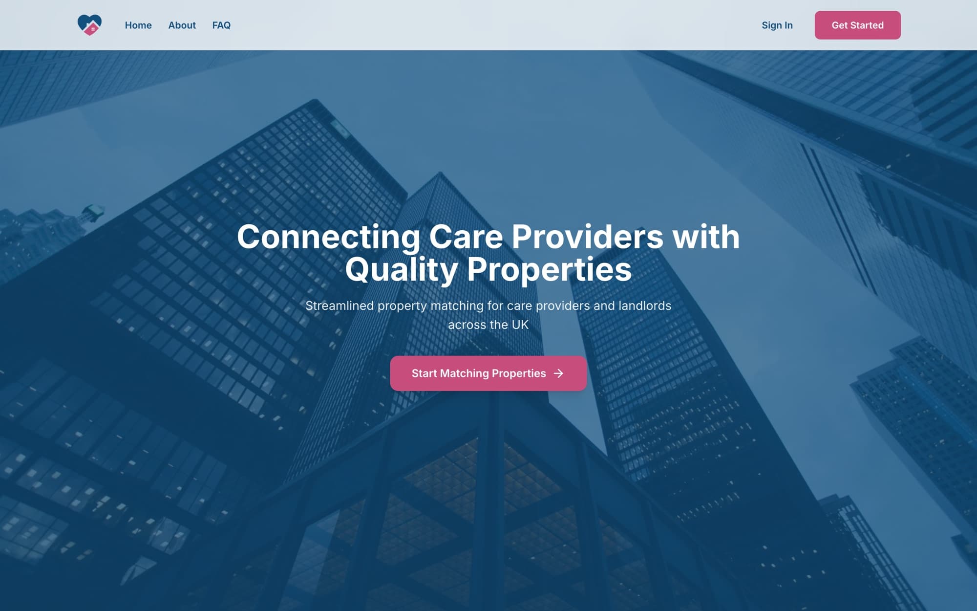 Care Property Hub home page: connecting care providers with quality properties.